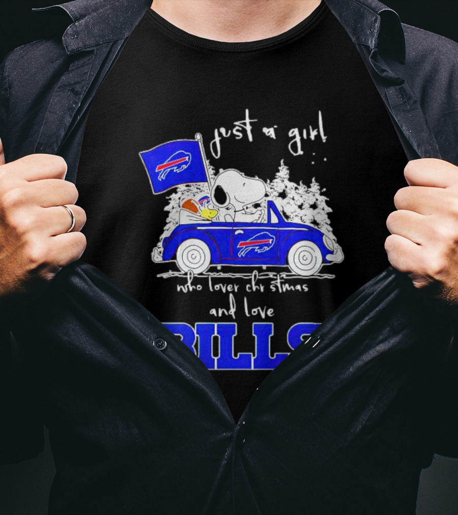 Just A Girl Who Loves Christmas And Love Bills Peanuts Characters Snoopy Buffalo Bills Car T-Shirt