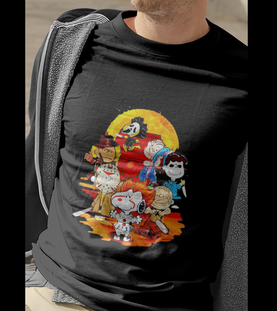 Peanuts Characters Halloween Horror Mashup With Iconic Scary Movie Villains T-Shirt