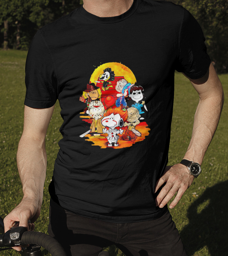 Peanuts Characters Halloween Horror Mashup With Iconic Scary Movie Villains T-Shirt