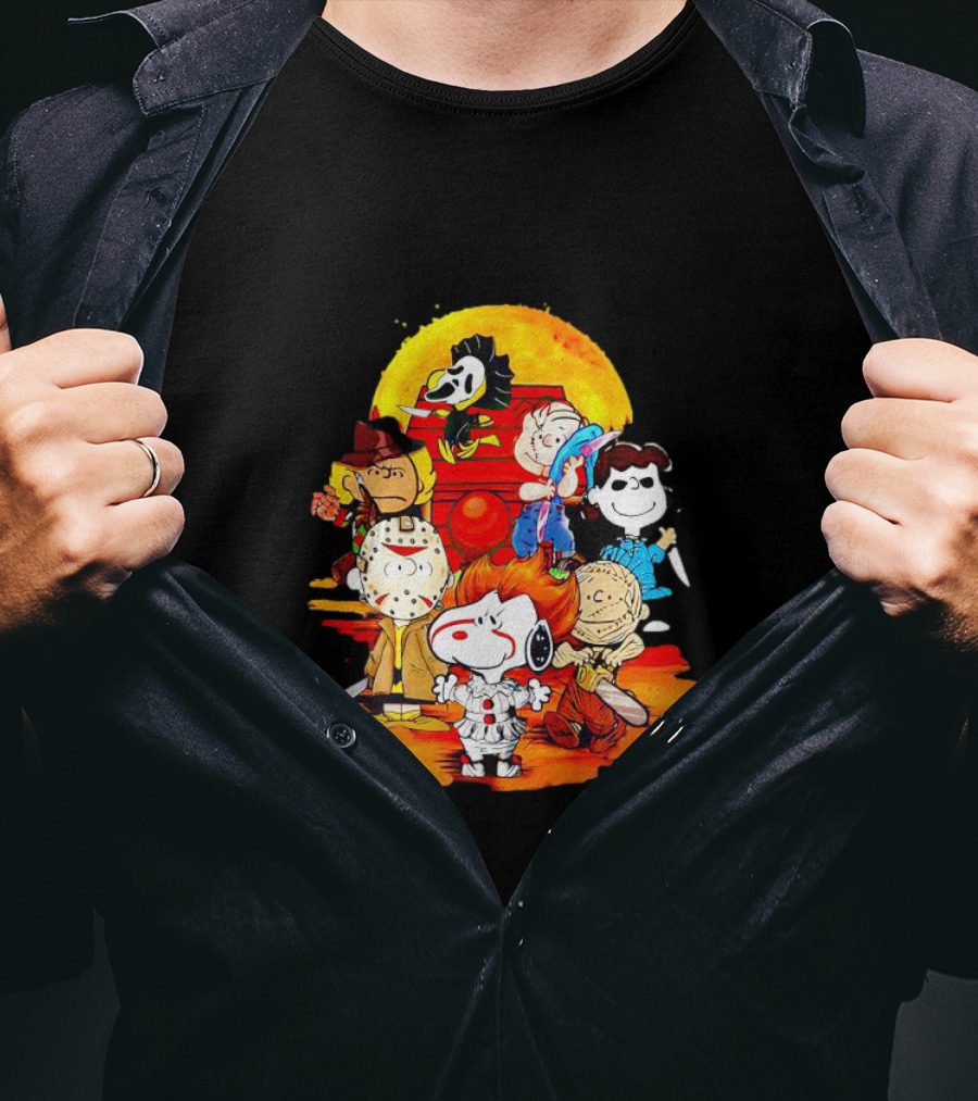 Peanuts Characters Halloween Horror Mashup With Iconic Scary Movie Villains T-Shirt