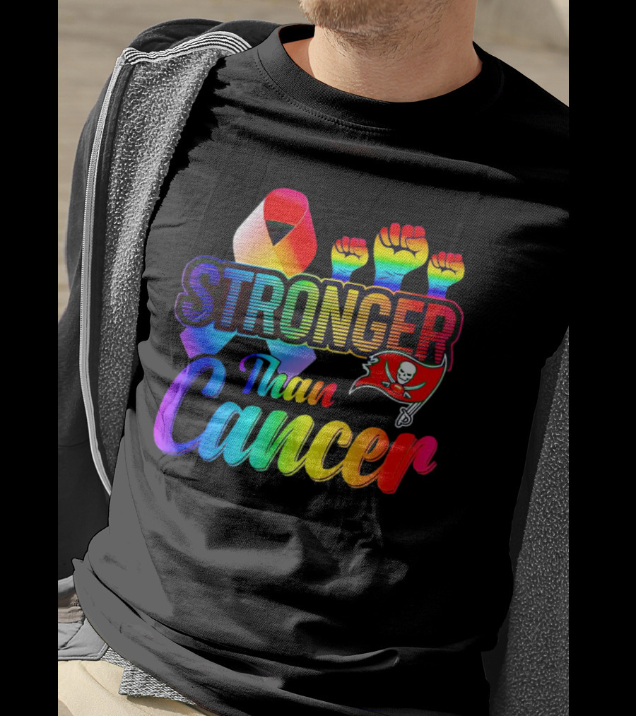 Tampa Bay Buccaneers Stronger Than Cancer Rainbow Ribbon Fists T-Shirt