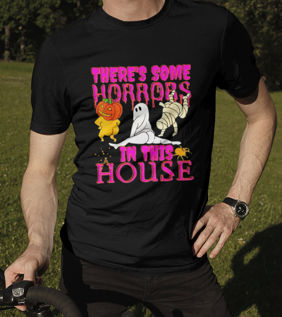 There’s Some Horrors In This House Halloween With Dancing Ghosts Pumpkins And Mummies T-Shirt