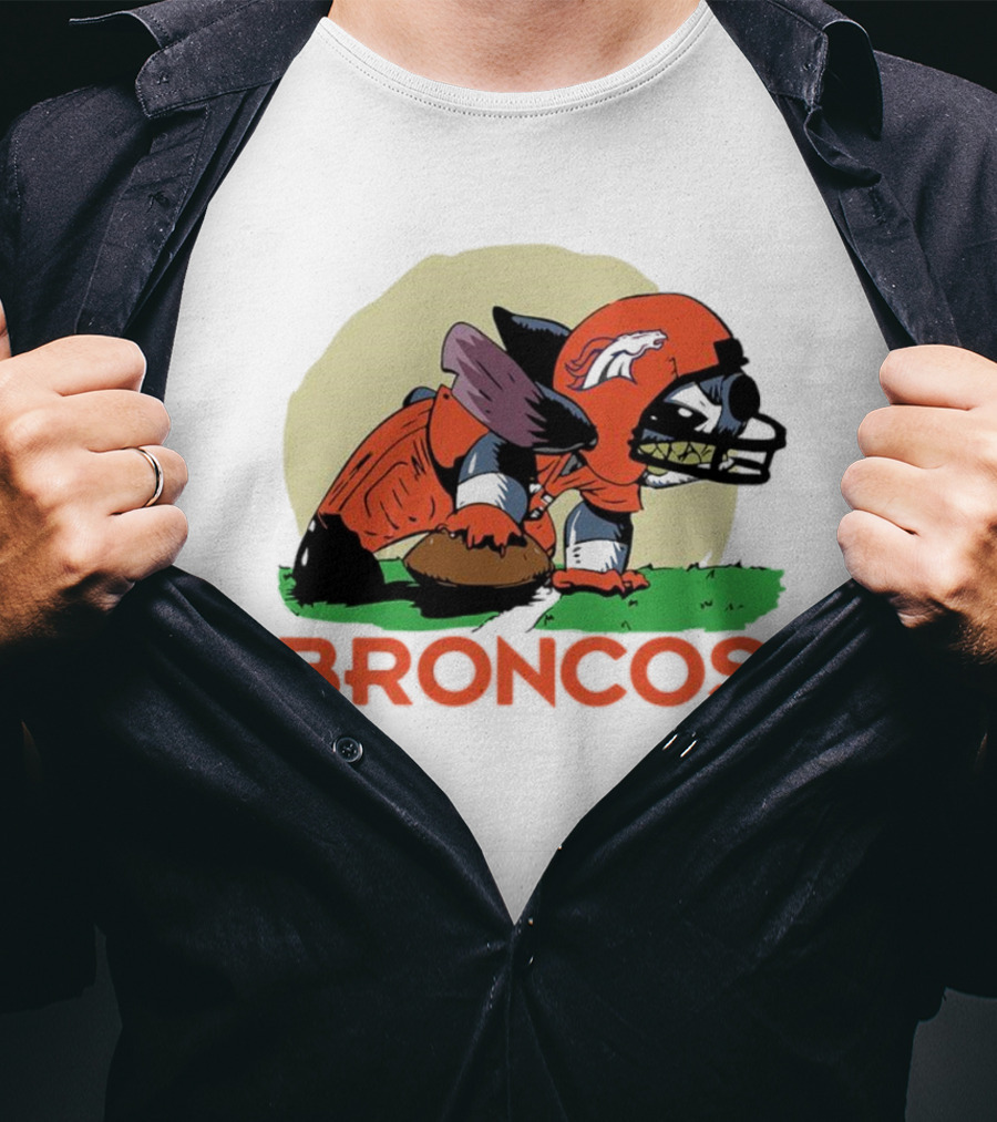 Angry Stitch NFL Football Broncos Helmet Rugged Player T-Shirt