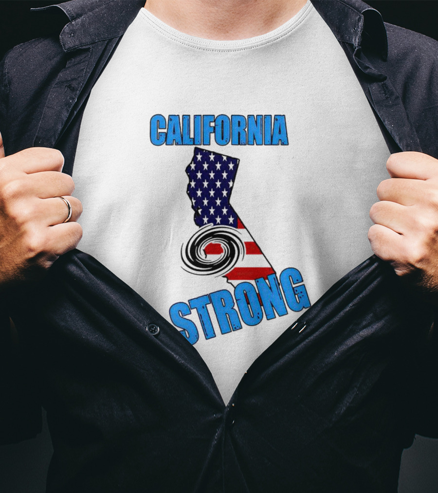 California Strong Hurricane Hilary California Map American Flag T-Shirt