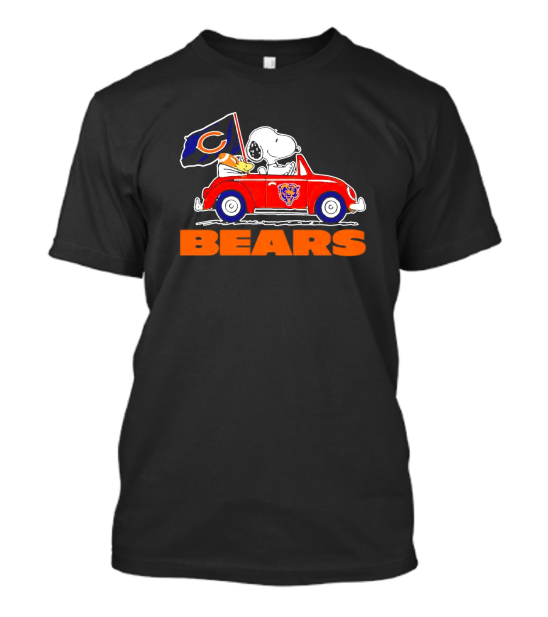 Chicago Bears Snoopy And Woodstock Driving Car With Flag T-Shirt