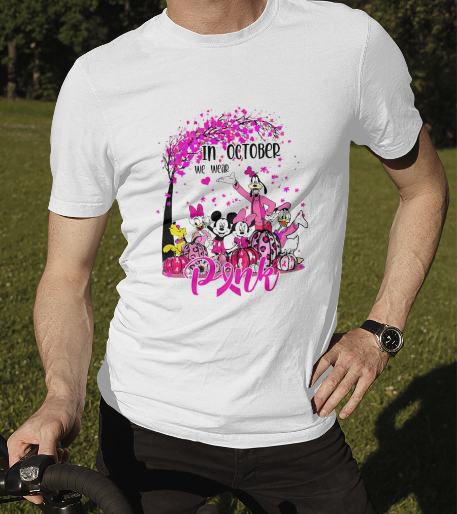 In October We Wear Pink Disney Characters Breast Cancer Awareness T-Shirt