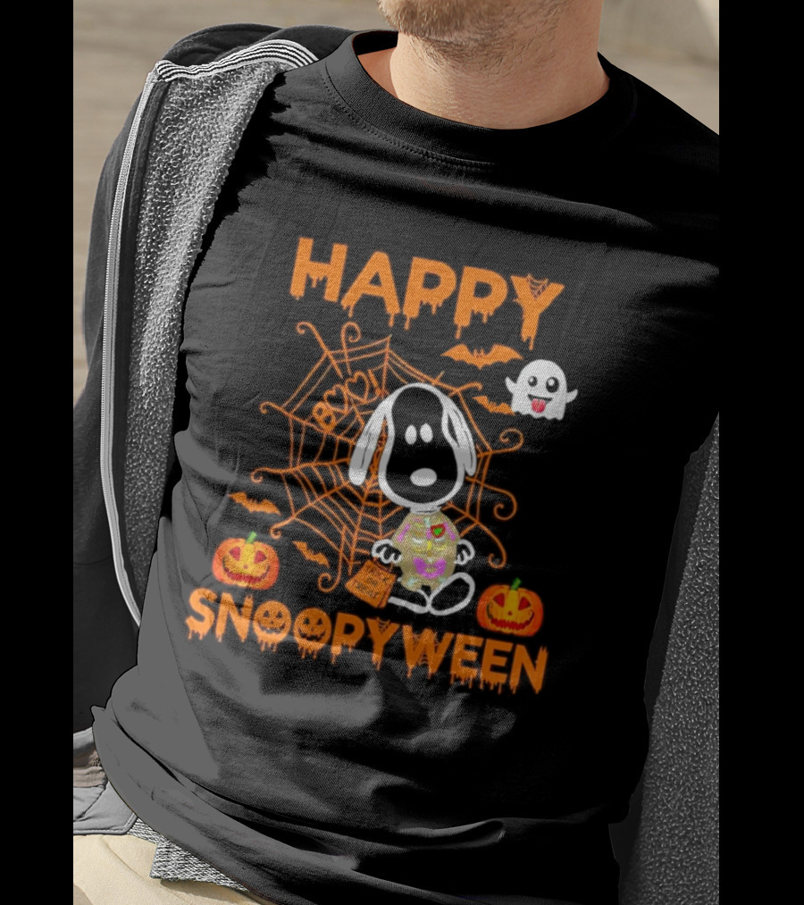 Happy Snoopyween Trick Or Treat Spooky Ghosts Pumpkins And Spider Webs T-Shirt