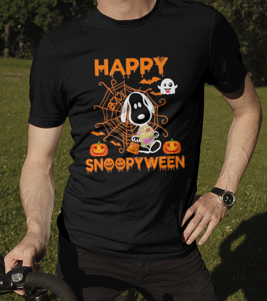 Happy Snoopyween Trick Or Treat Spooky Ghosts Pumpkins And Spider Webs T-Shirt