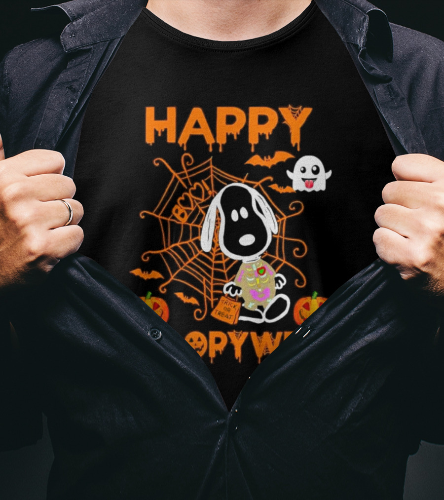 Happy Snoopyween Trick Or Treat Spooky Ghosts Pumpkins And Spider Webs T-Shirt