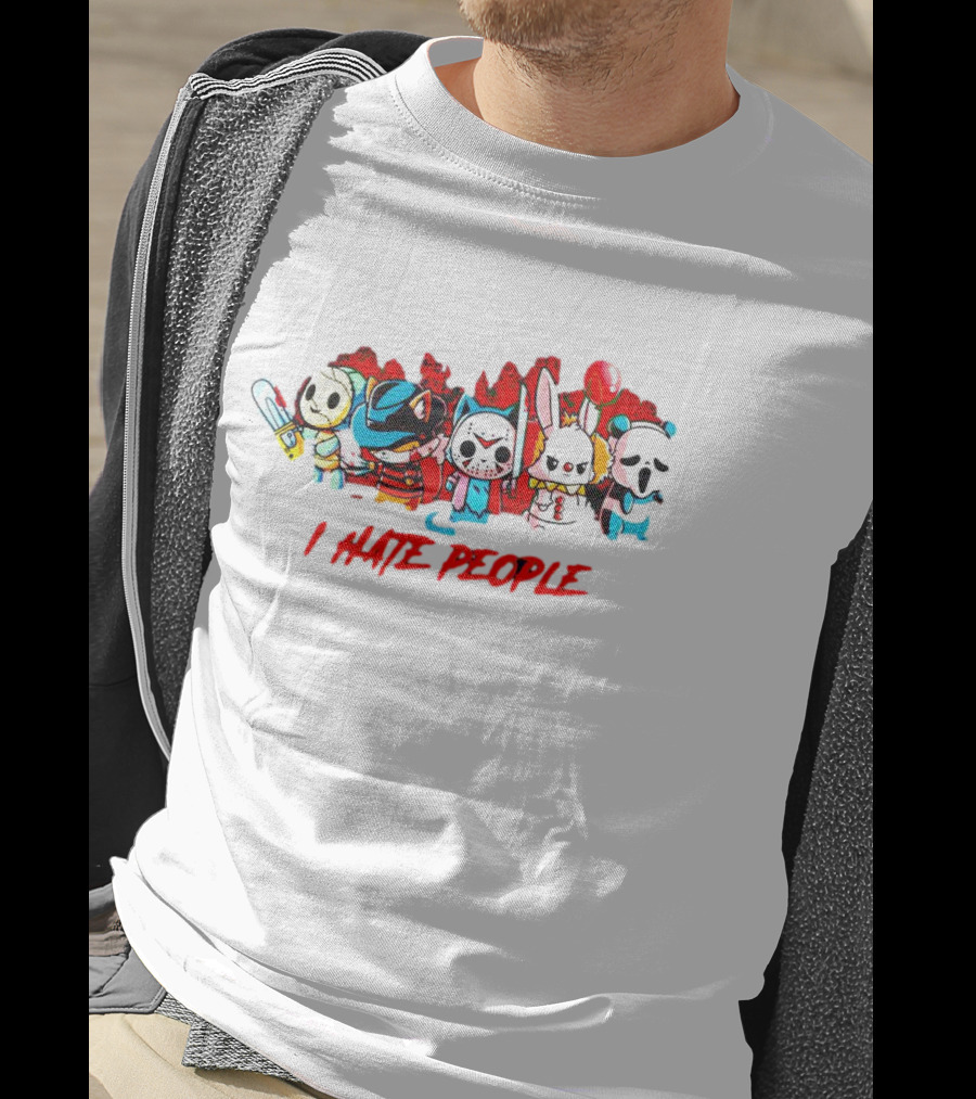 Horror Halloween Chibi Characters I Hate People Chainsaw Knife Balloon T-Shirt