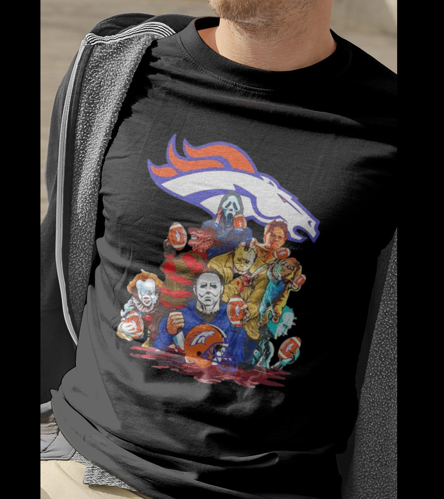 Denver Broncos Horror Movie Icons Mashup T-Shirt