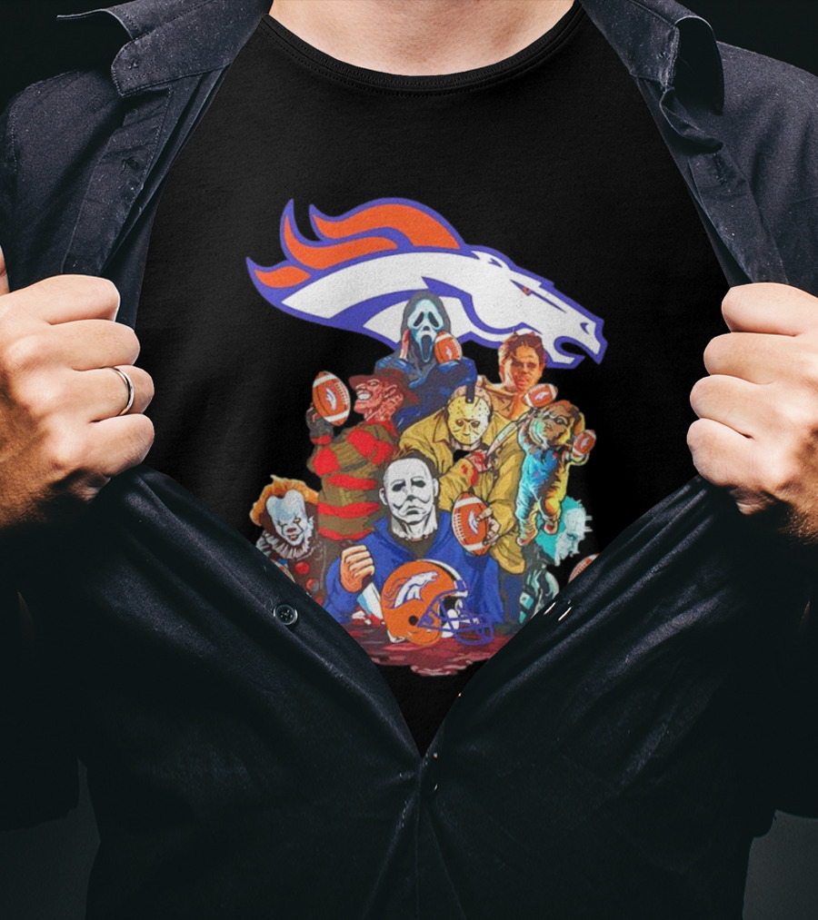 Denver Broncos Horror Movie Icons Mashup T-Shirt