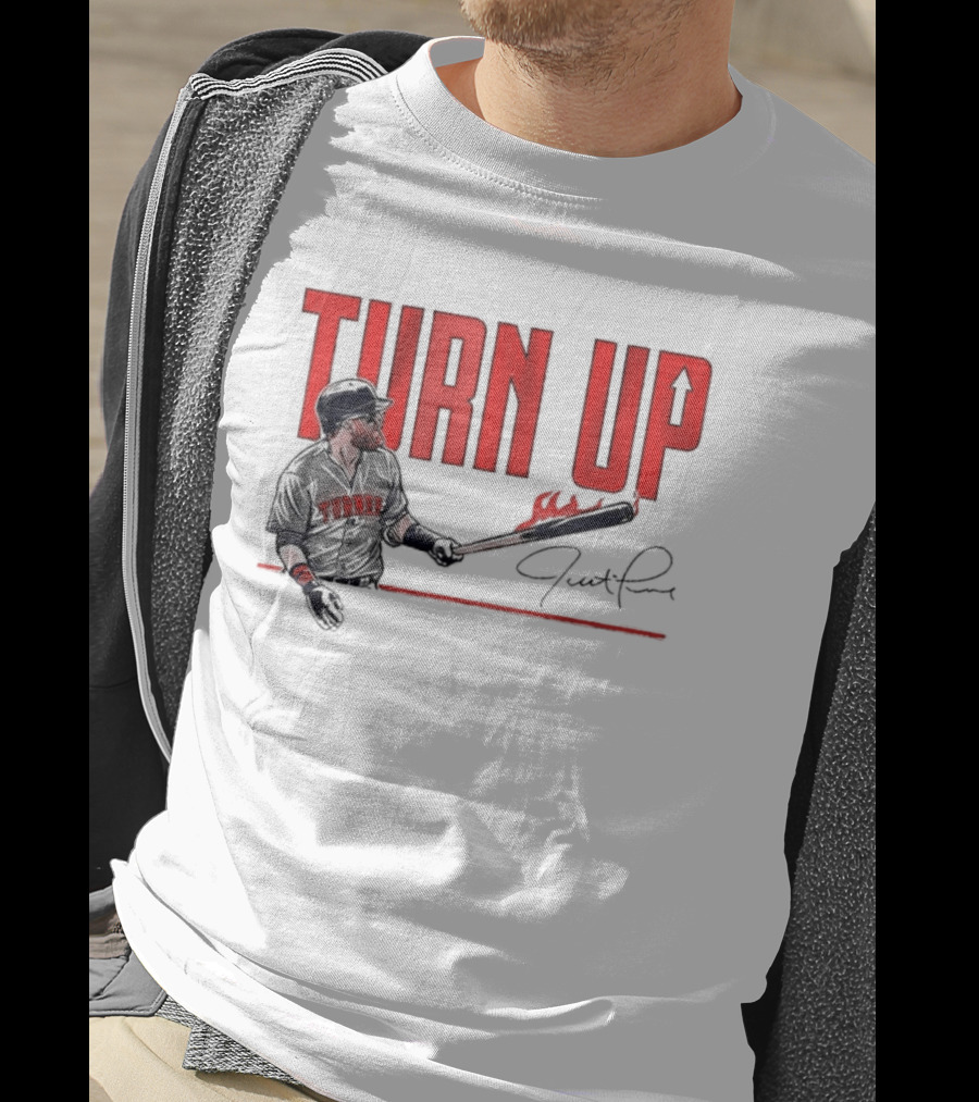 Justin Turner Baseball Turn Up Fire Bat Signature T-Shirt