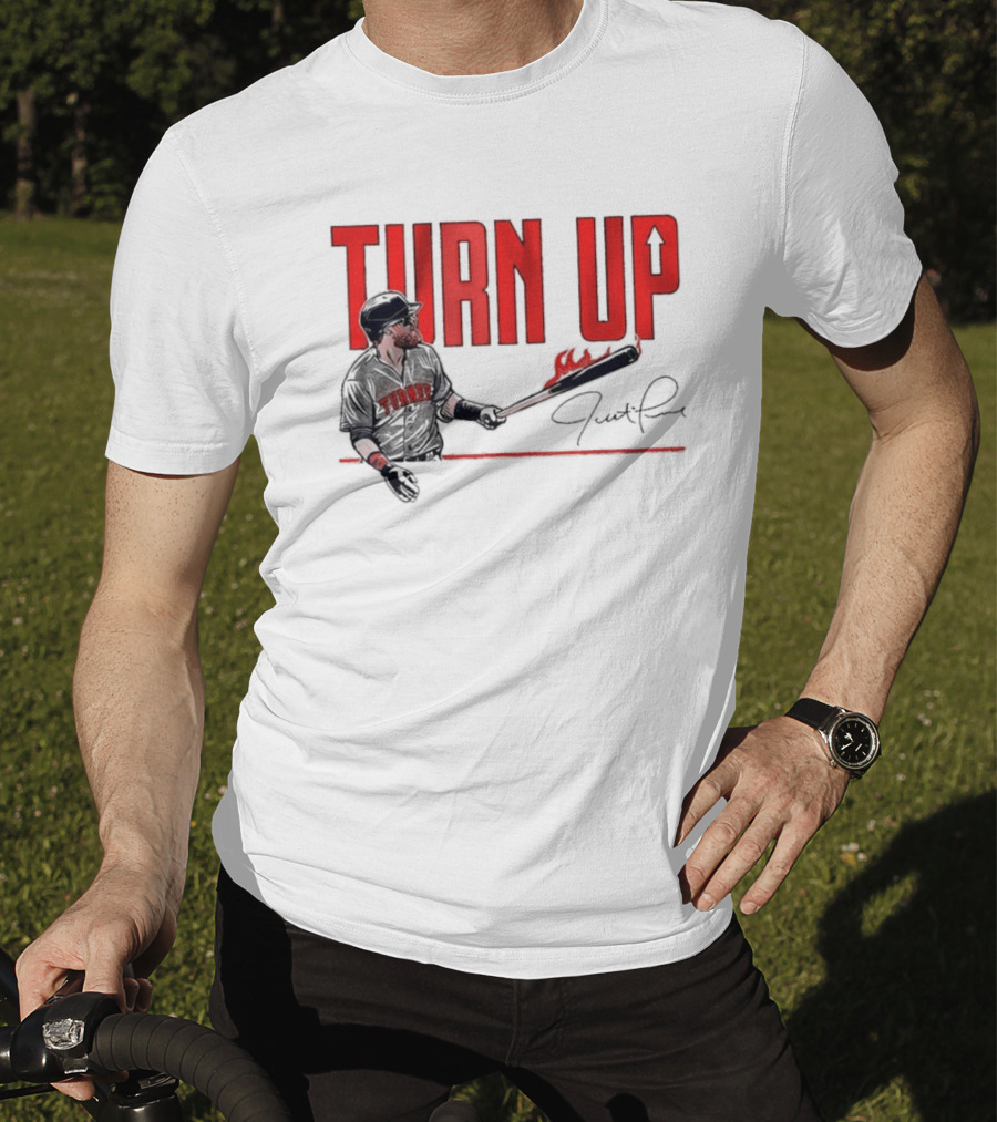 Justin Turner Baseball Turn Up Fire Bat Signature T-Shirt