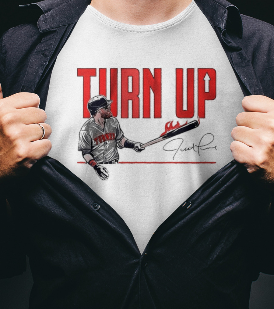 Justin Turner Baseball Turn Up Fire Bat Signature T-Shirt