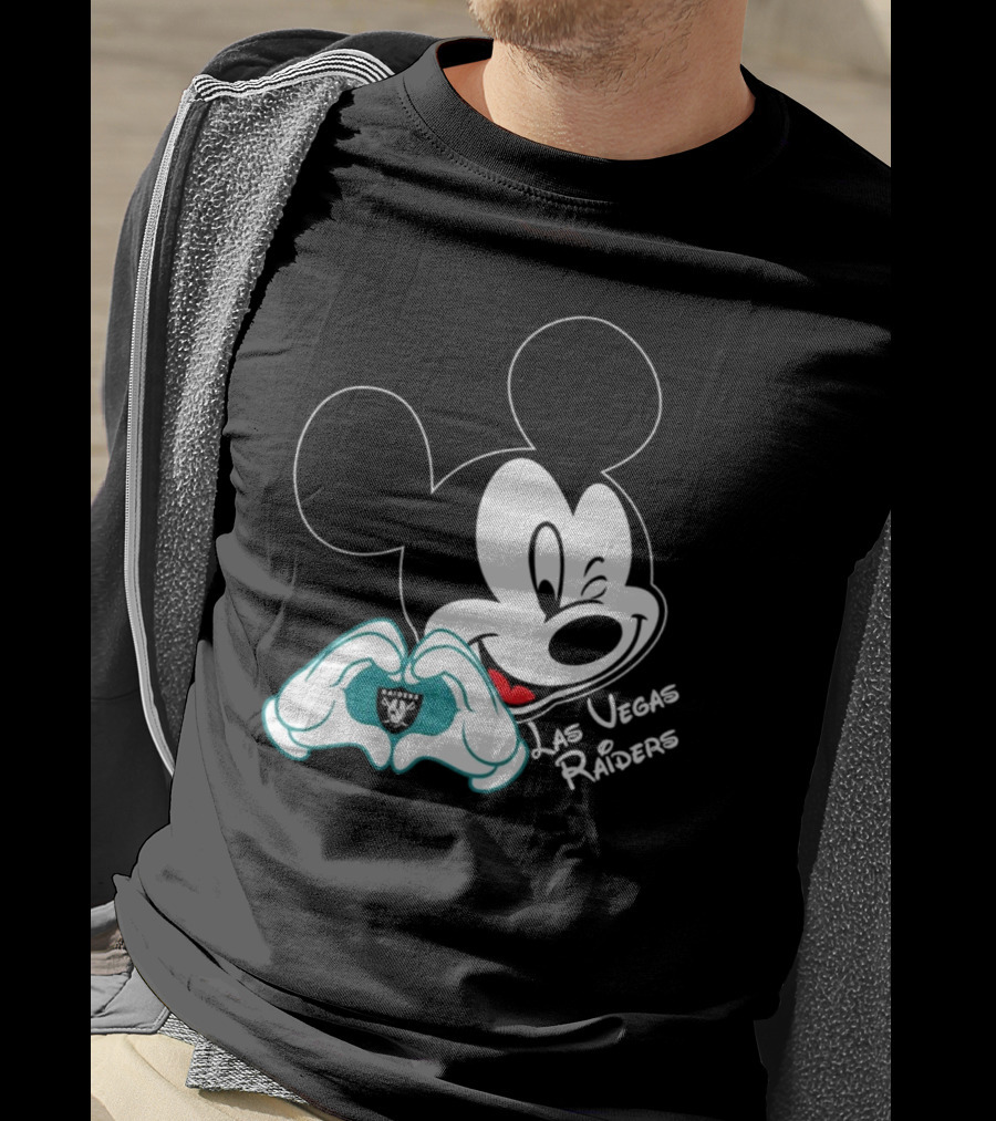 Mickey Mouse Heart Las Vegas Raiders NFL Team T-Shirt