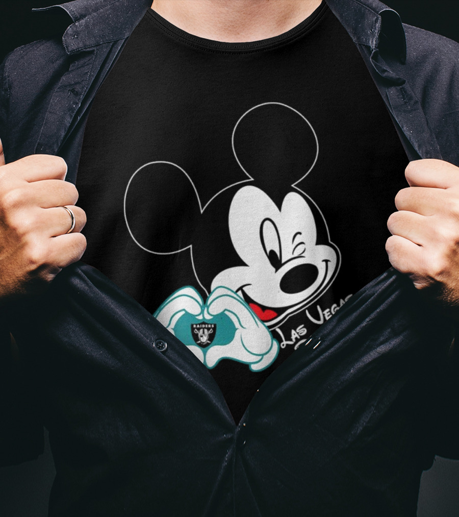 Mickey Mouse Heart Las Vegas Raiders NFL Team T-Shirt