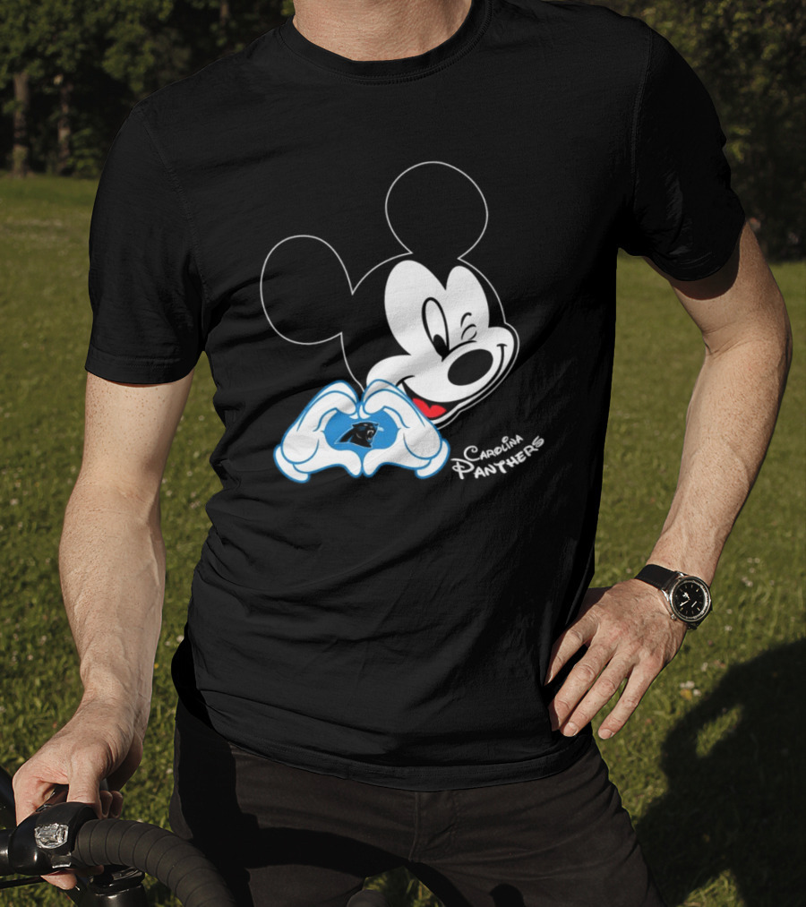 Mickey Carolina Panthers Fan Logo With Heart Gesture T-Shirt