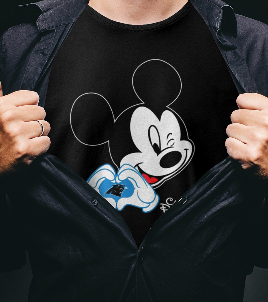 Mickey Carolina Panthers Fan Logo With Heart Gesture T-Shirt