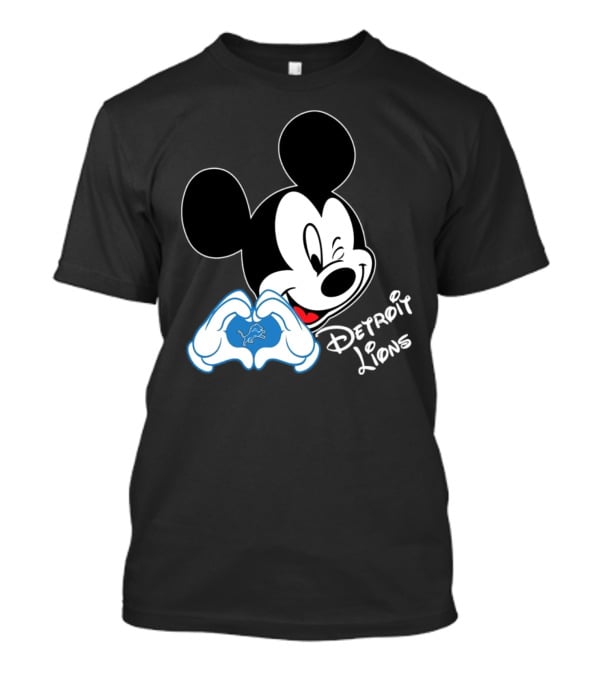 Mickey Detroit Lions Love Heart Gesture T-Shirt