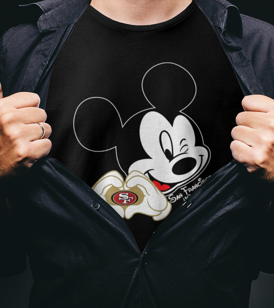 Mickey Mouse Heart Hands With San Francisco 49ers T-Shirt