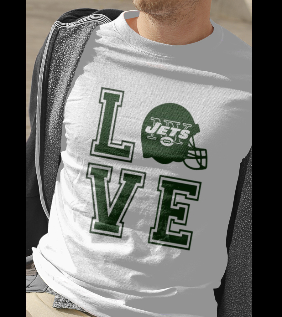New York Jets Love Helmet Typography T-Shirt