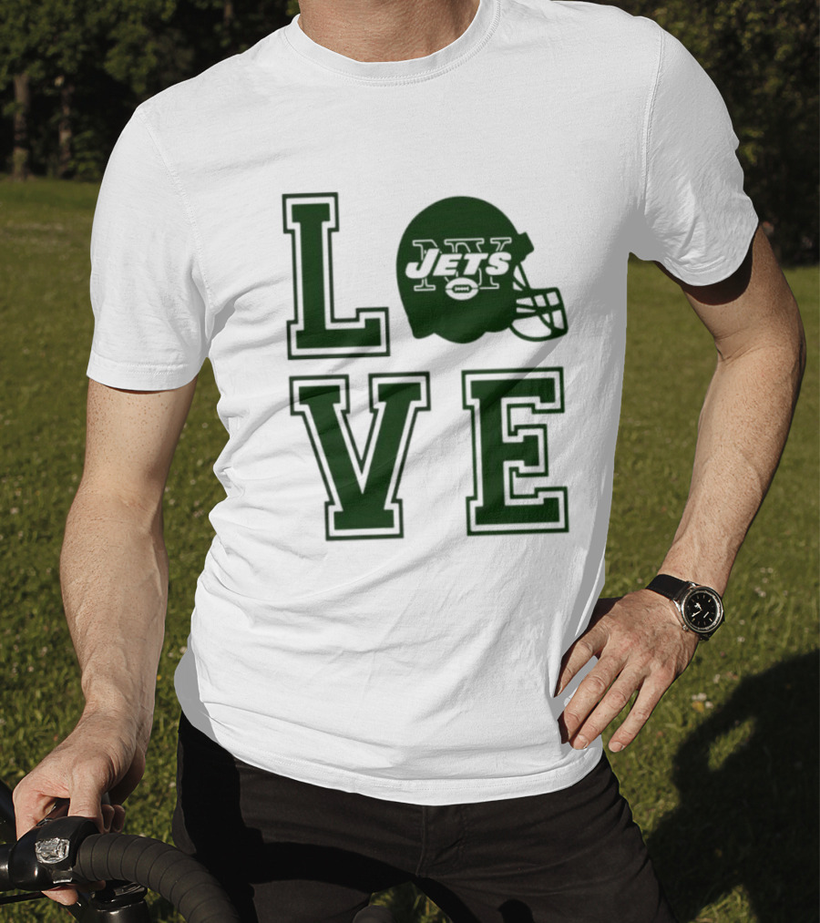 New York Jets Love Helmet Typography T-Shirt