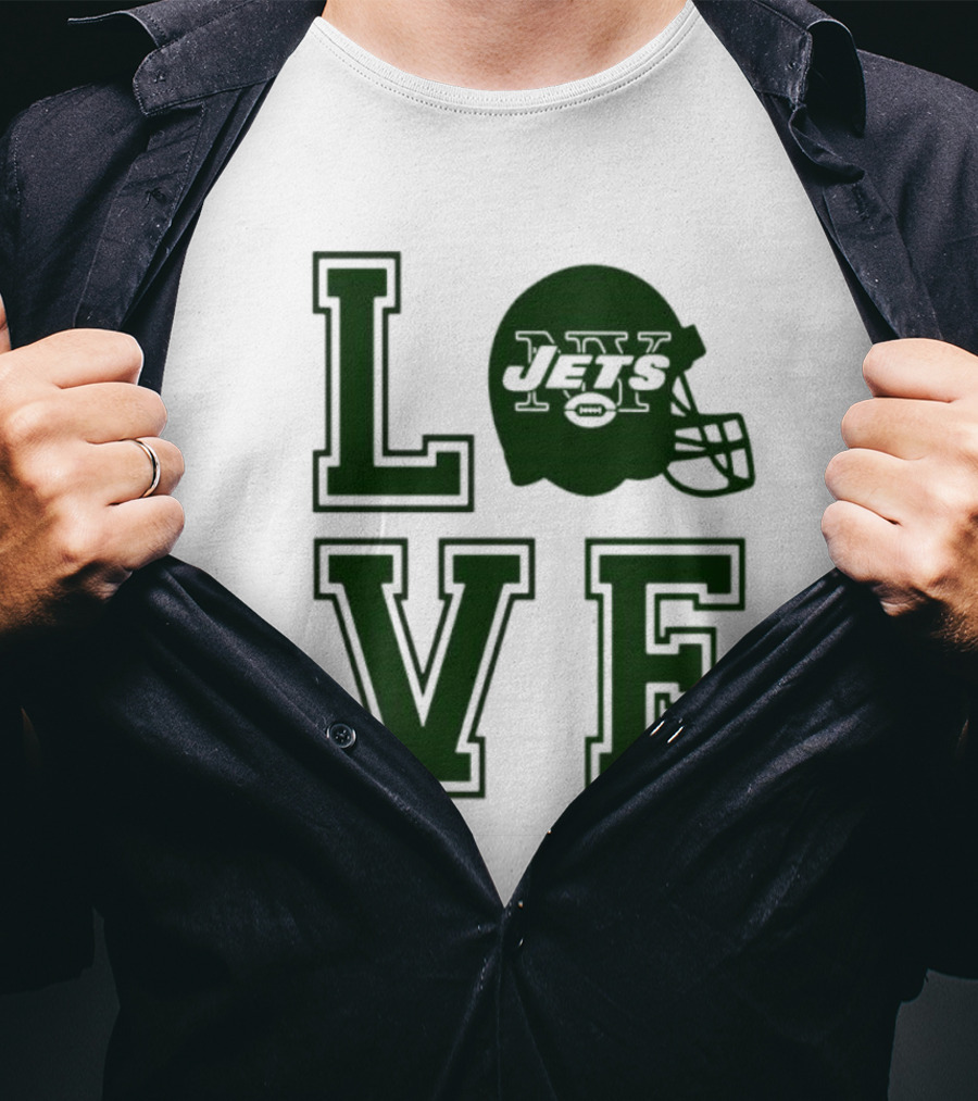 New York Jets Love Helmet Typography T-Shirt