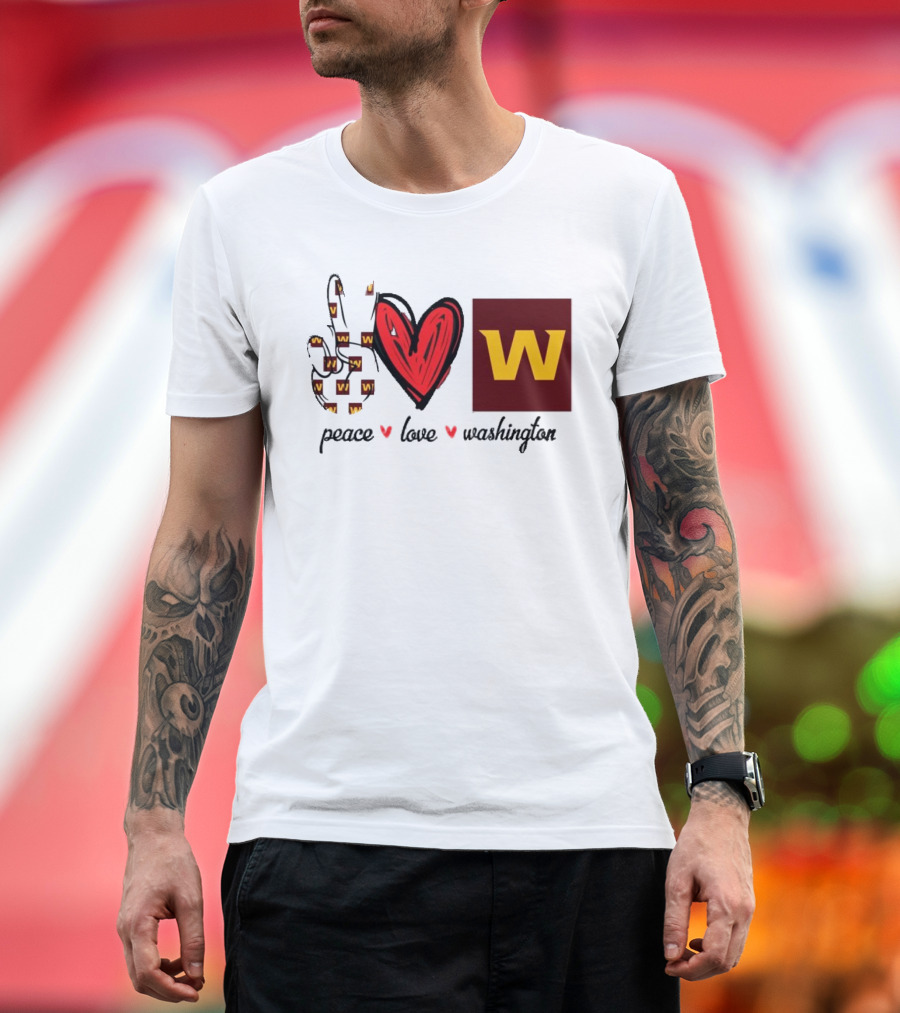 Peace Love Washington Commanders W Logo Football Team T-Shirt