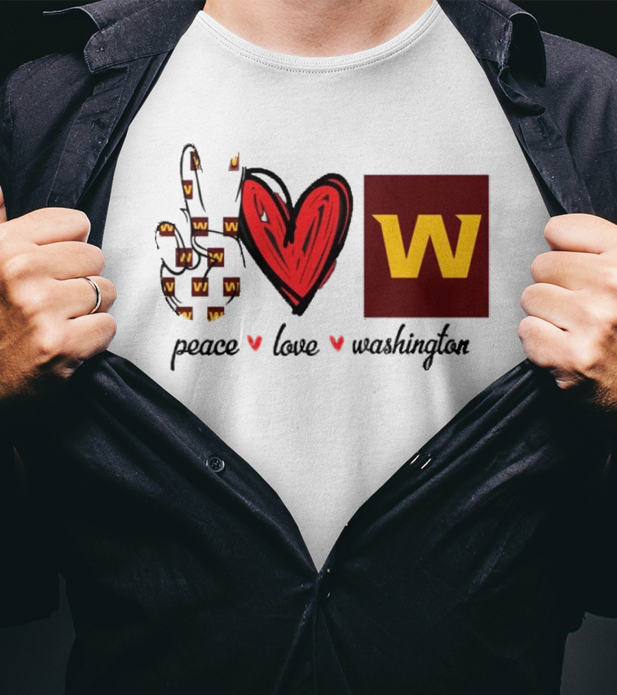 Peace Love Washington Commanders W Logo Football Team T-Shirt