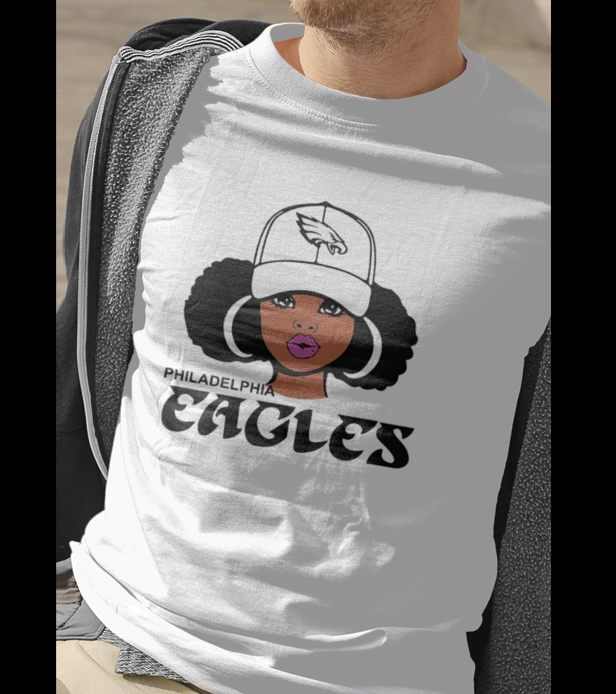 Philadelphia Eagles Girl Afro Style Icon With Cap T-Shirt
