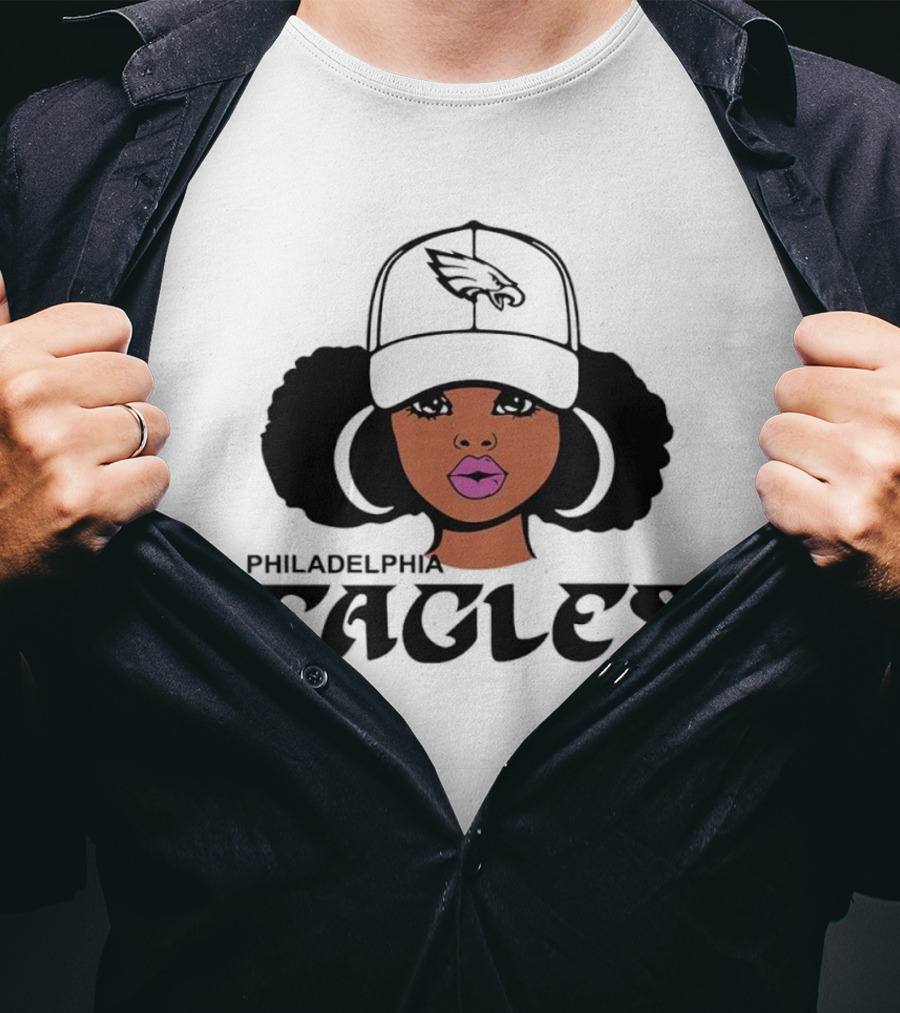 Philadelphia Eagles Girl Afro Style Icon With Cap T-Shirt