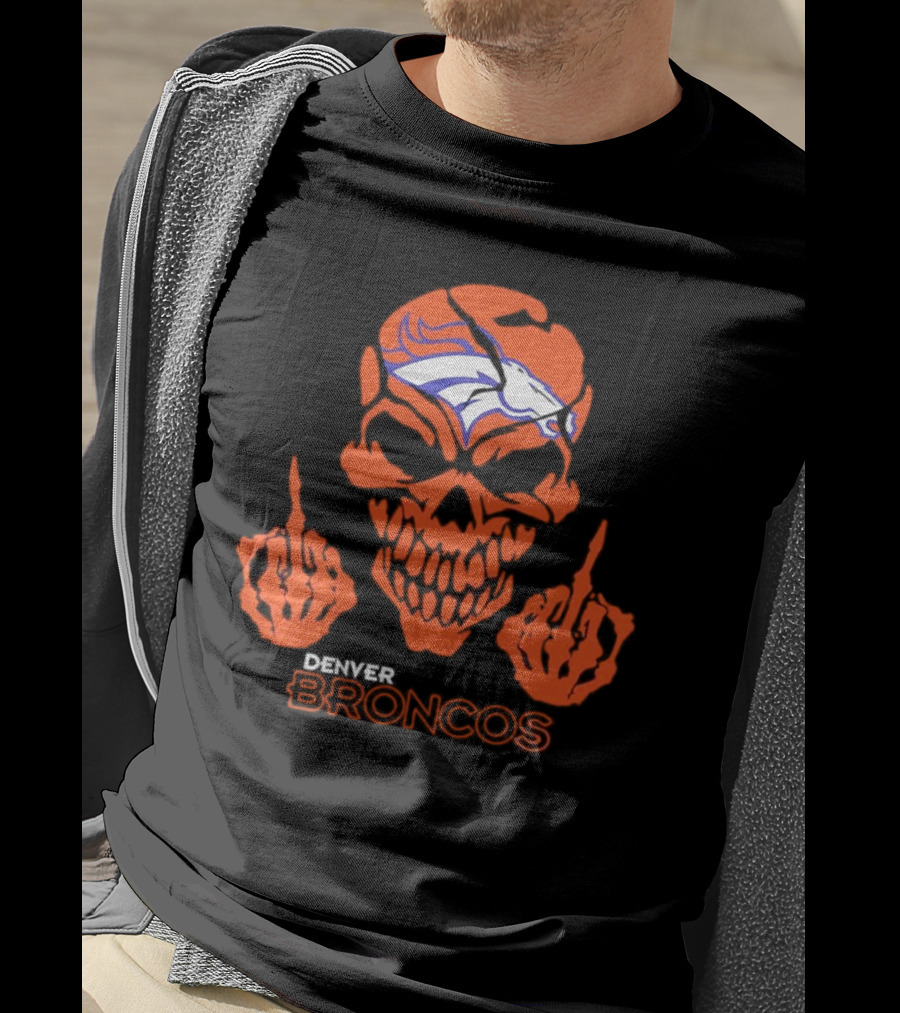 Denver Broncos Skull Middle Finger Iconic T-Shirt