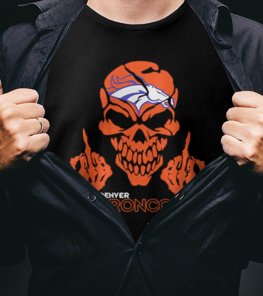 Denver Broncos Skull Middle Finger Iconic T-Shirt