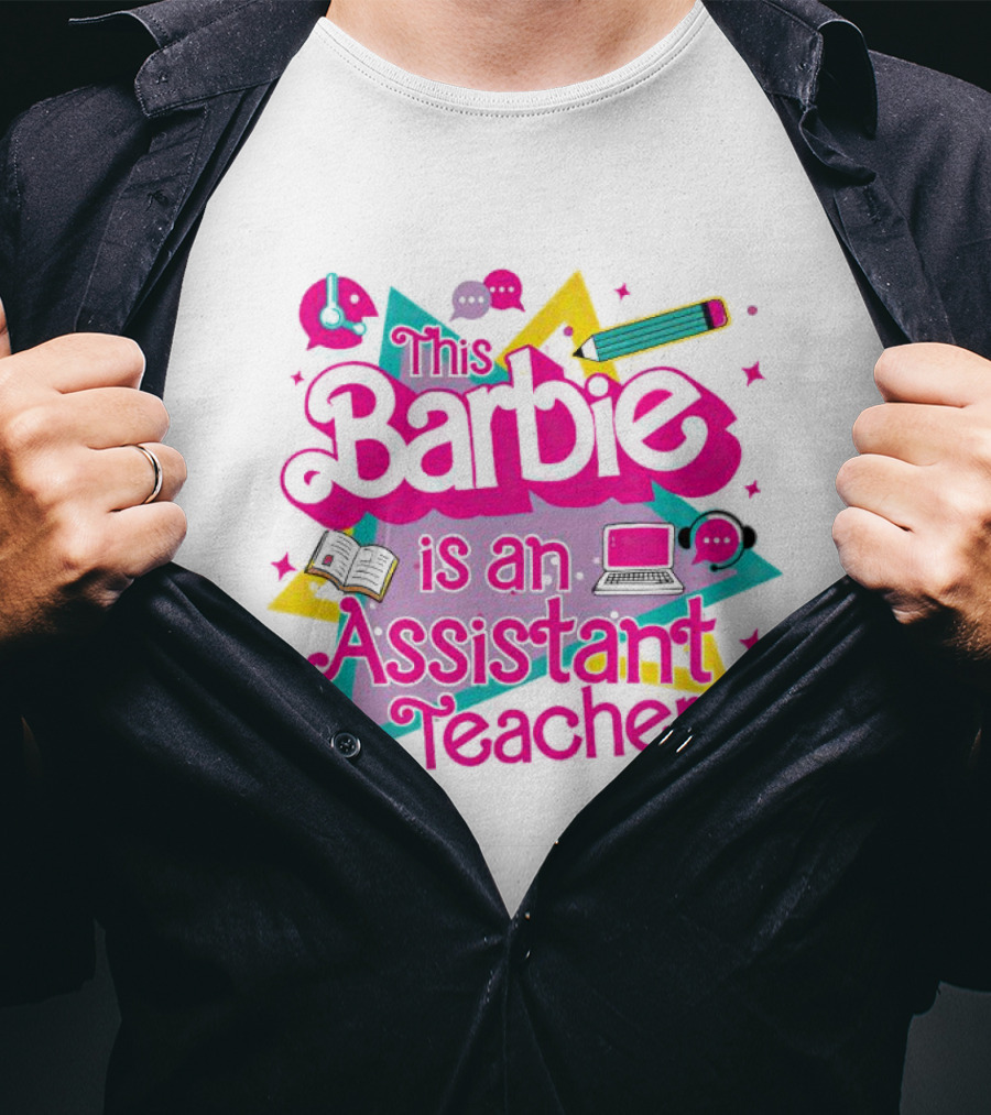 This Barbie Is An Assistant Teacher With Headphones Pencil Book Laptop Apple T-Shirt