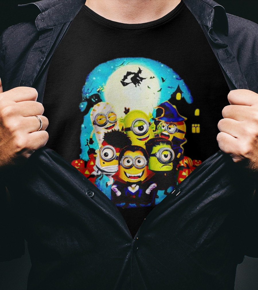 Minion Halloween Trick Or Treat With Spooky Theme And Pumpkins T-Shirt