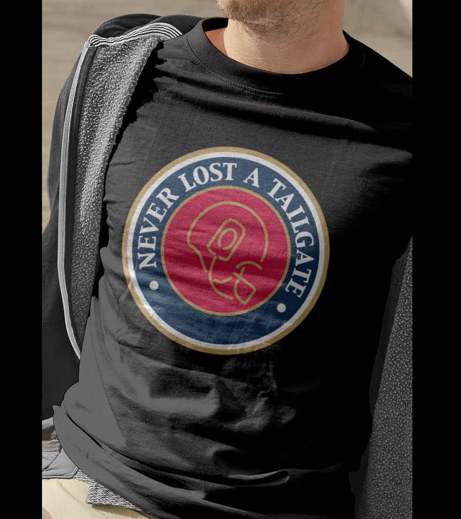 Never Lost A Tailgate Football Helmet Red And Blue Circle Badge T-Shirt