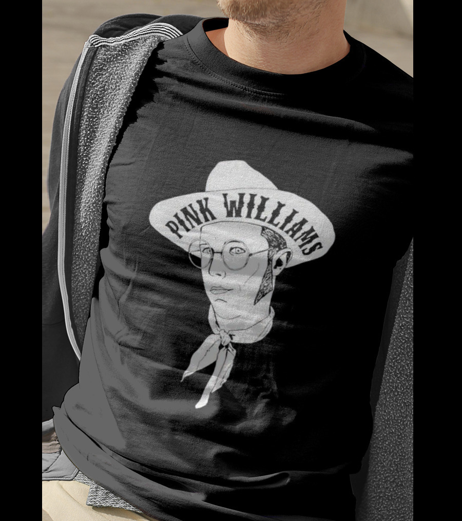 PINK WILLIAMS Cowboy Hat Illustration With Glasses And Scarf T-Shirt