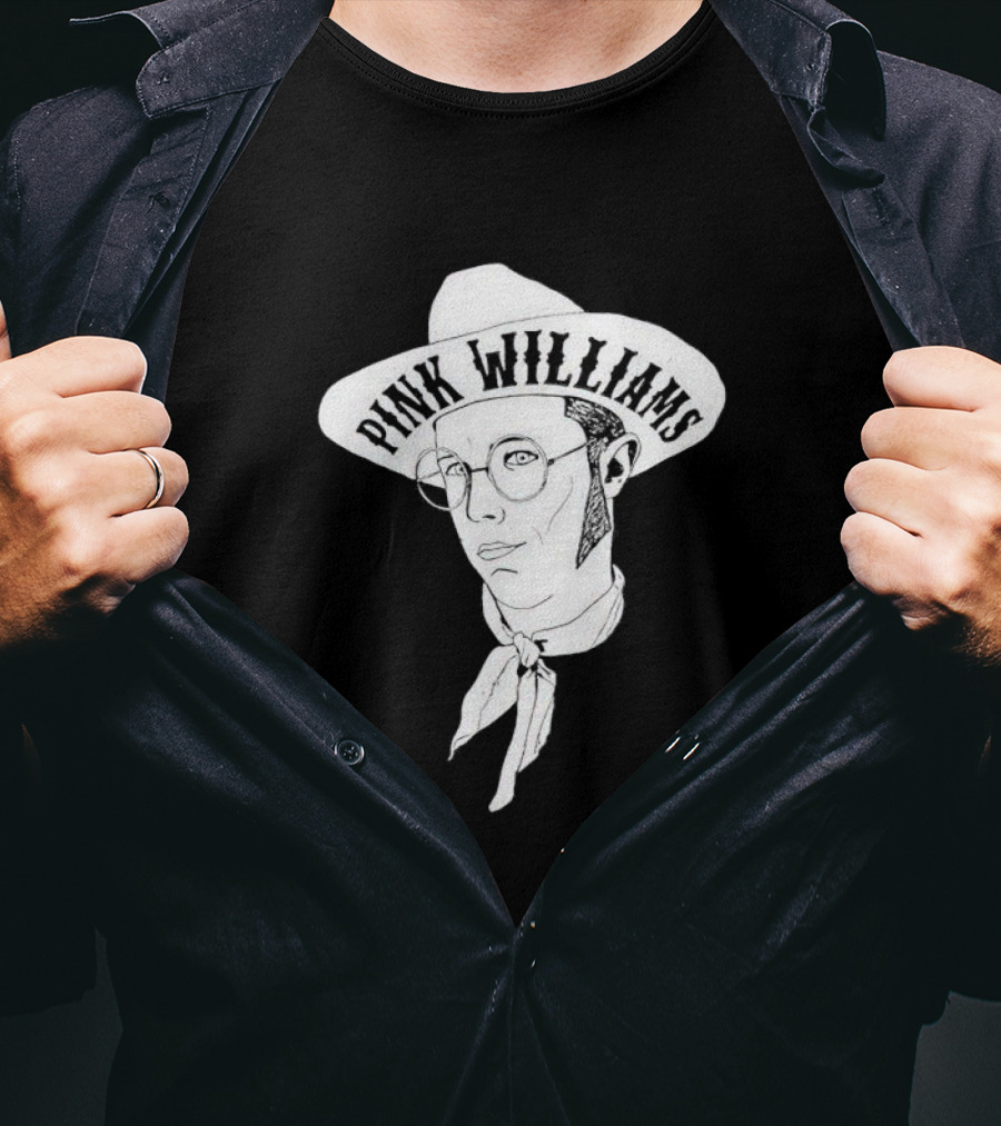 PINK WILLIAMS Cowboy Hat Illustration With Glasses And Scarf T-Shirt
