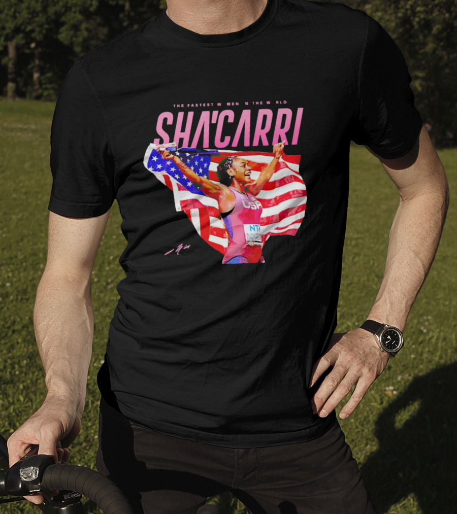 SHA'CARRI The Fastest Women In The World USA Flag T-Shirt
