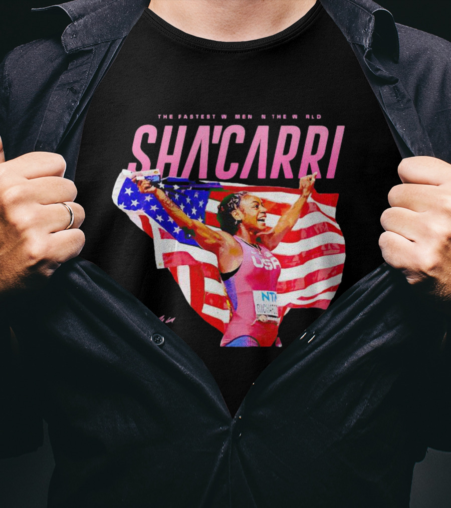 SHA'CARRI The Fastest Women In The World USA Flag T-Shirt