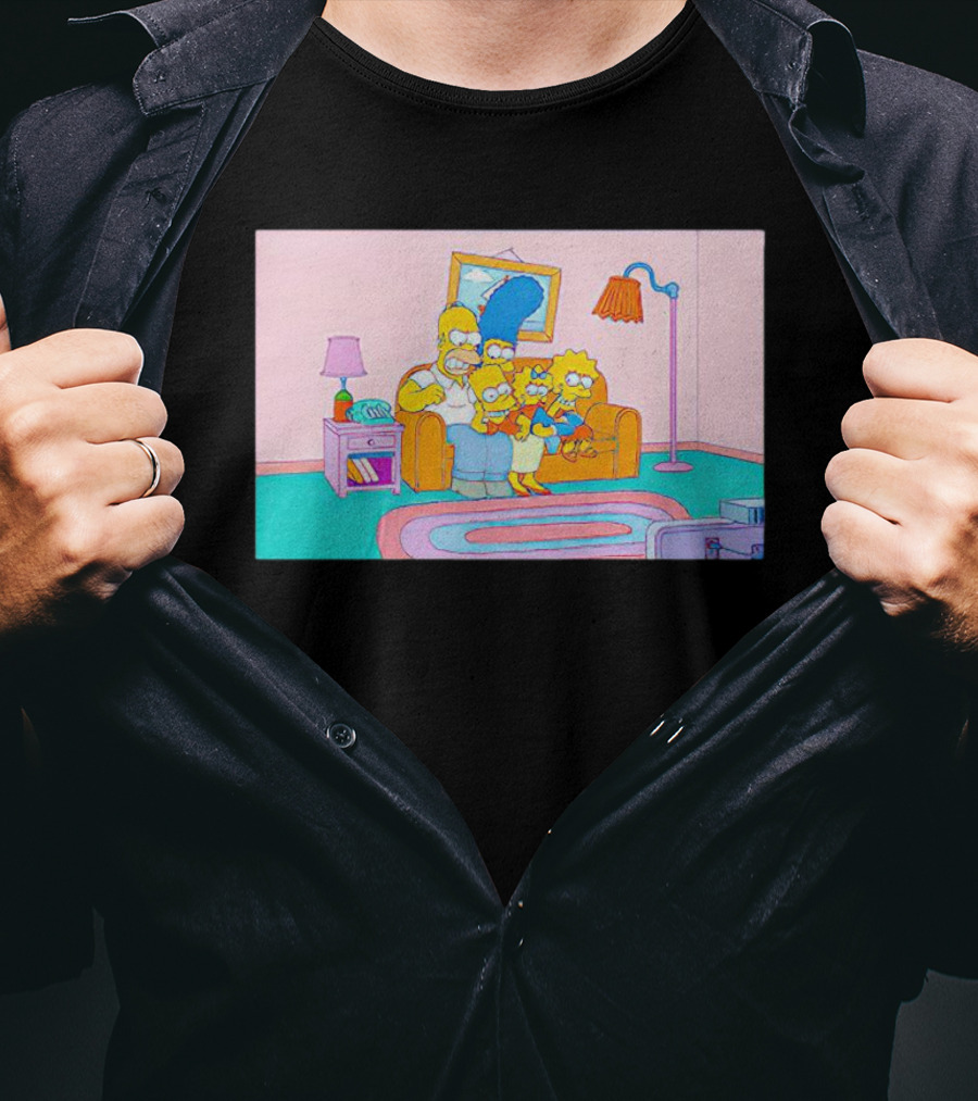 The Simpsons Family Sitting On Couch Retro Style Scene T-Shirt