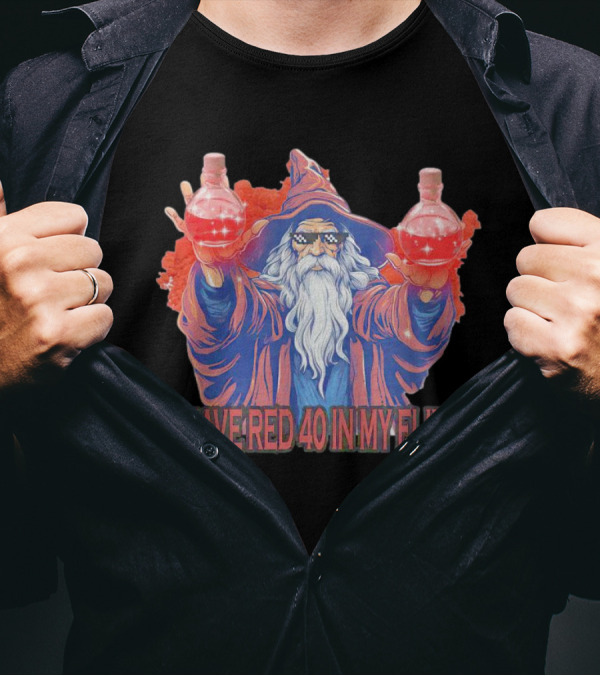 Wizard Holding Two Red Elixirs With Text 'I Have Red 40 In My Elixir' T-Shirt