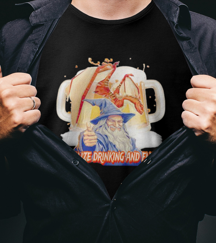 Legalize Drinking And Flying Wizard With Dragon And Beer Mugs T-Shirt