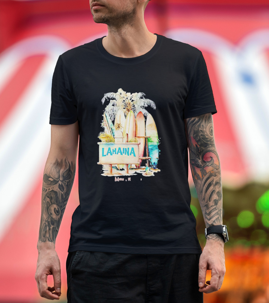 Lahaina Maui Hawaii Surfboard Palm Tree Tropical Vibes Strong T-Shirt