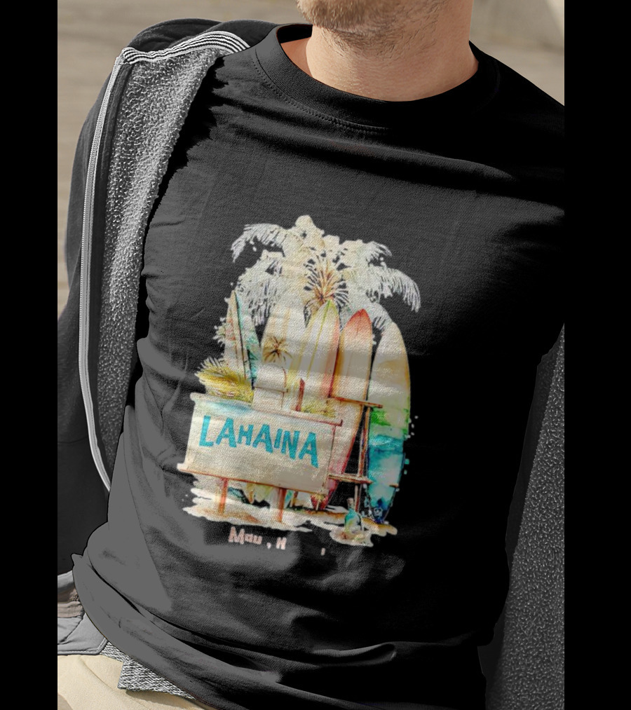 Lahaina Maui Hawaii Surfboard Palm Tree Tropical Vibes Strong T-Shirt