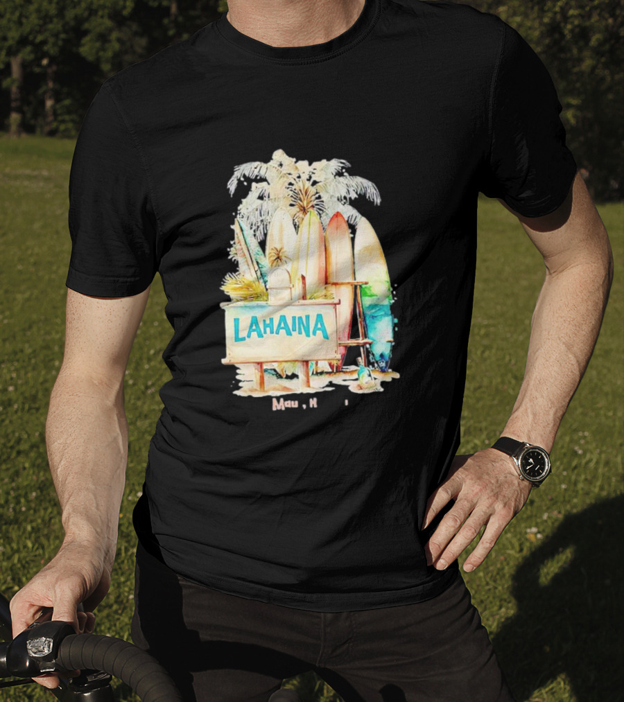Lahaina Maui Hawaii Surfboard Palm Tree Tropical Vibes Strong T-Shirt