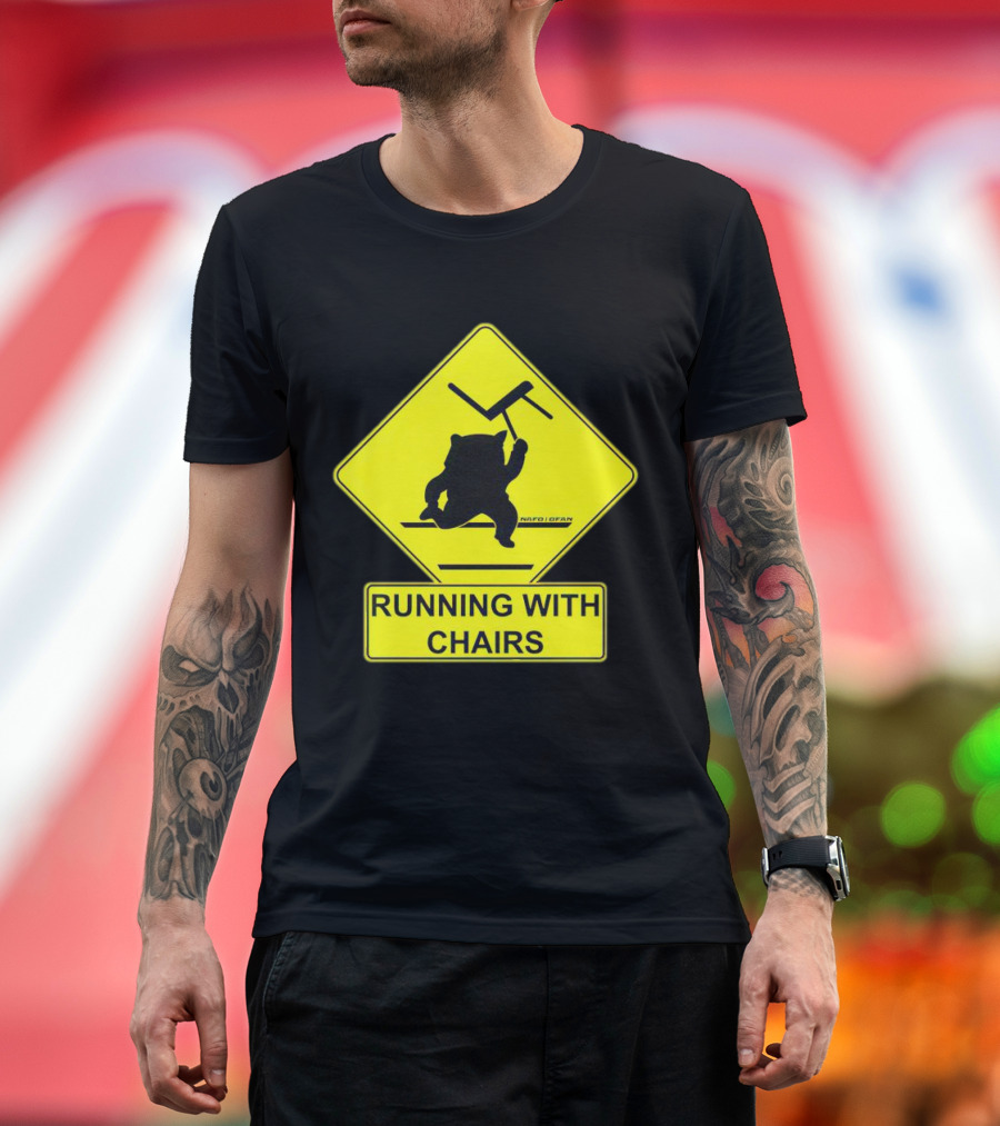 Nafo Fella Running With Chairs Caution Sign T-Shirt