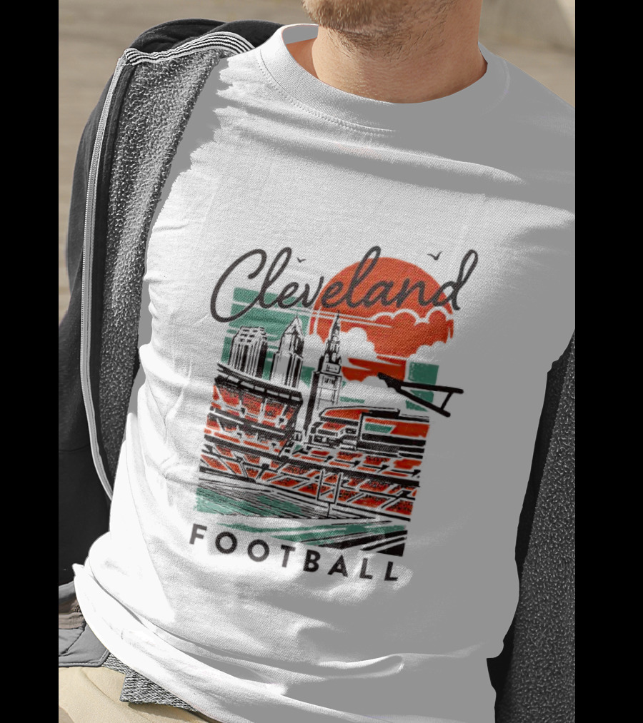 Cleveland Football Stadium Cityscape At Sunset T-Shirt