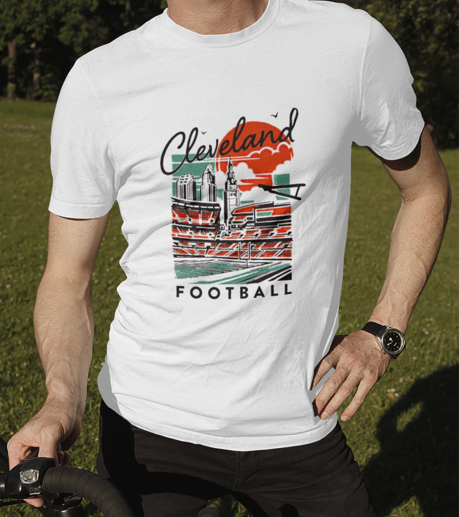 Cleveland Football Stadium Cityscape At Sunset T-Shirt